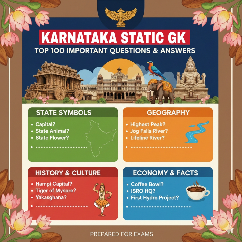 Karnataka Static GK : Top 100 Important Q&A PDF