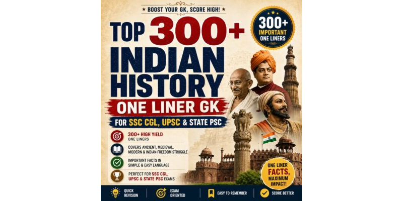 Top 300+ Indian History One Liner GK PDF for SSC CGL, UPSC&State PSC